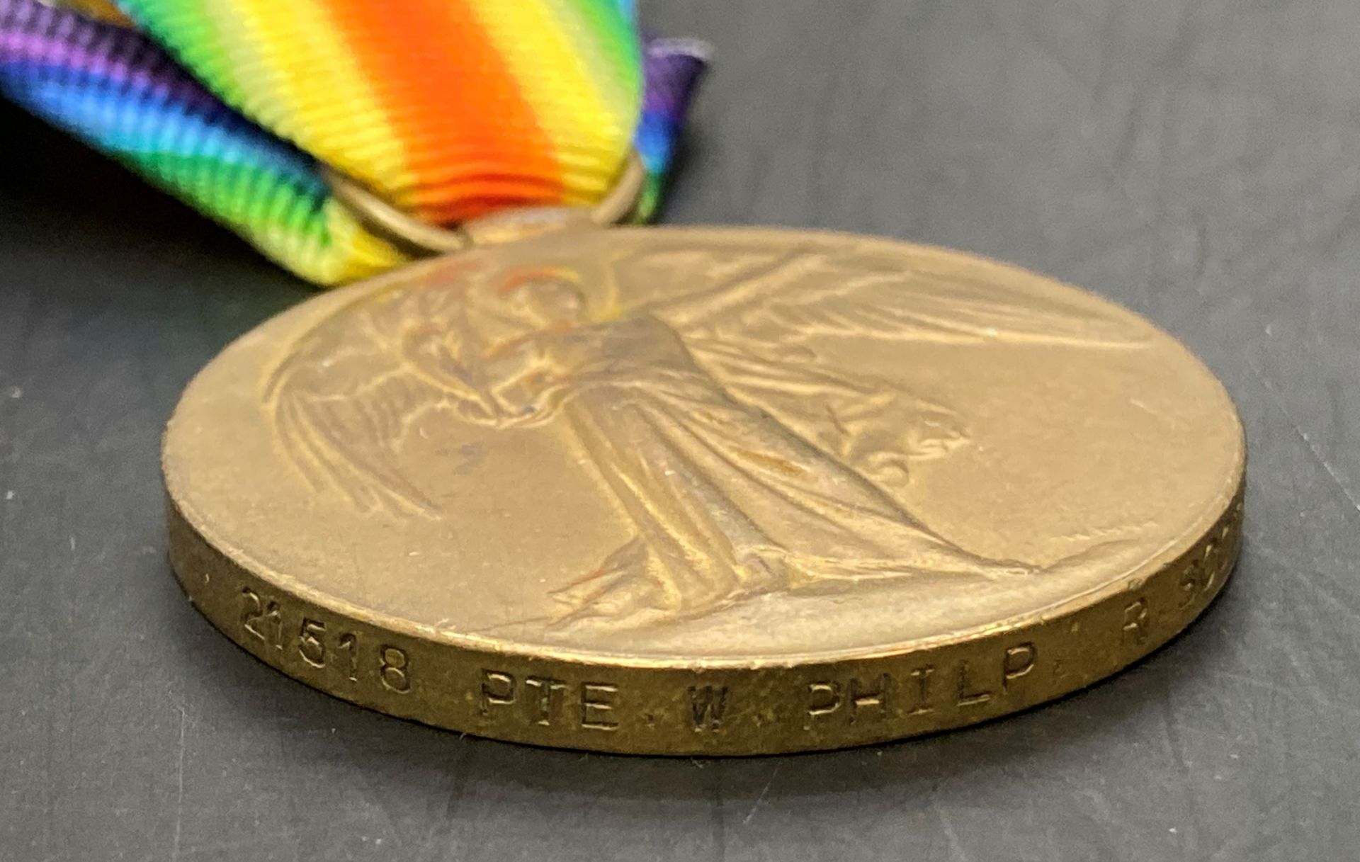 Two First World War medals - War Medal and Victory Medal complete with ribbons to W Philp R Scots - Image 2 of 3