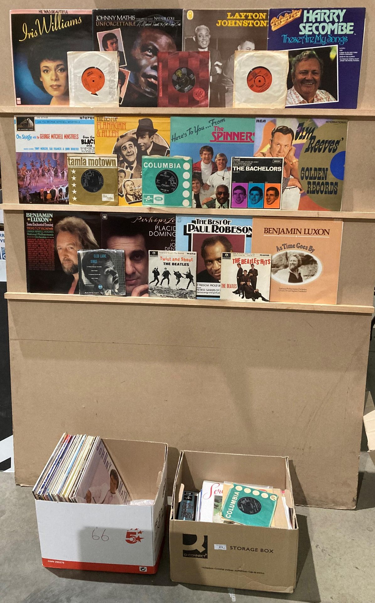 Contents to two boxes - approximately 84 assorted easy listening LPs by Johnny Mathis,