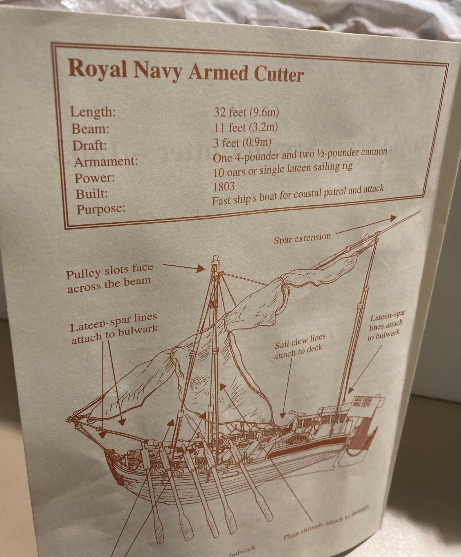 A boxed 7490 Royal Navy armed cutter display model by Nauticalia (saleroom location: S2 table - Image 2 of 3