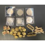 Contents to cigar box - a quantity of brass military buttons,