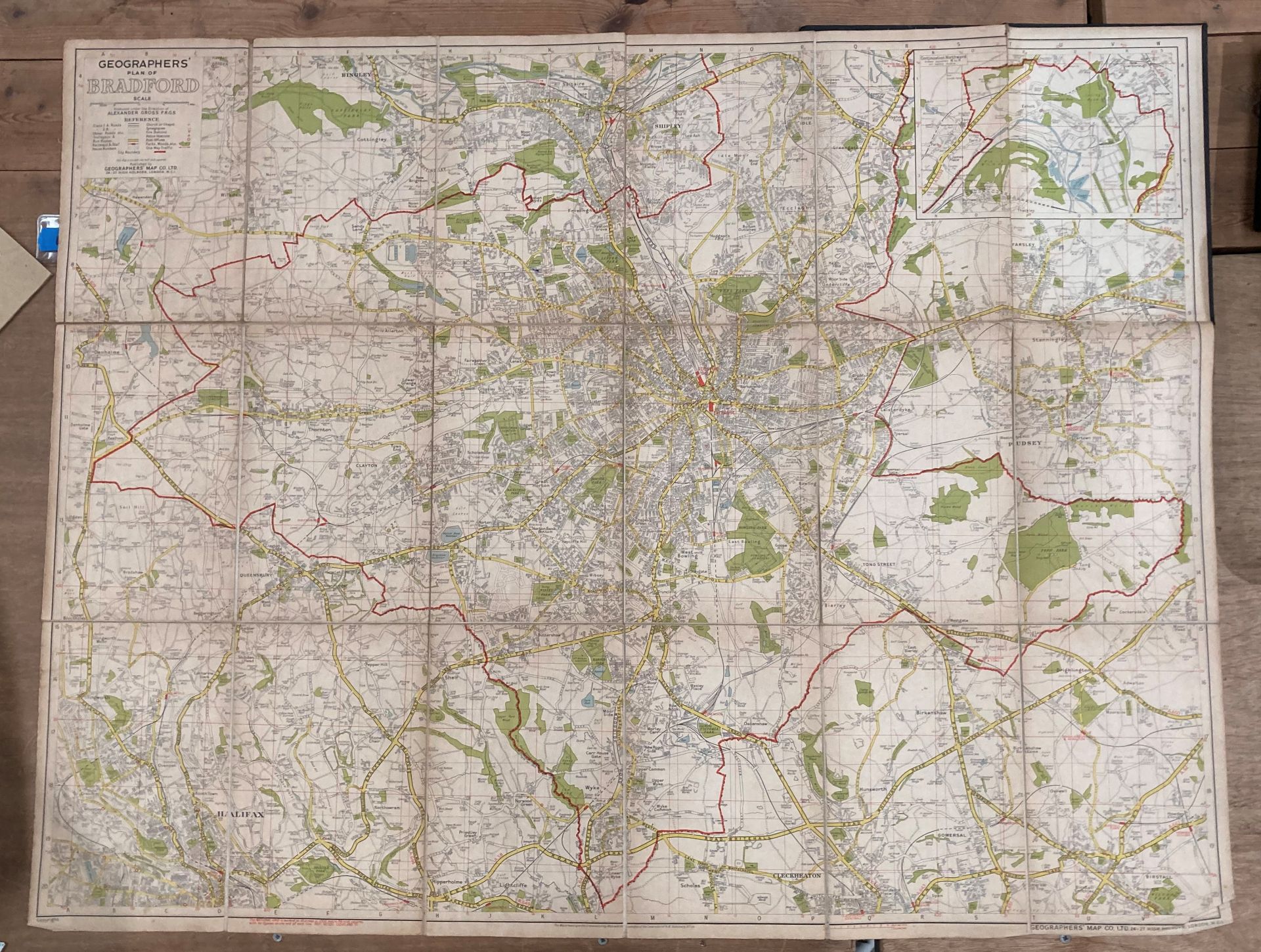 A linen folding street map of Bradford, in cover, by Geographers' Map Co Ltd, 24-27 High Holborn, - Image 2 of 10