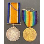 Two First World War medals - War and Victory Medals complete with ribbons to 35585 Pte G Hopkinson