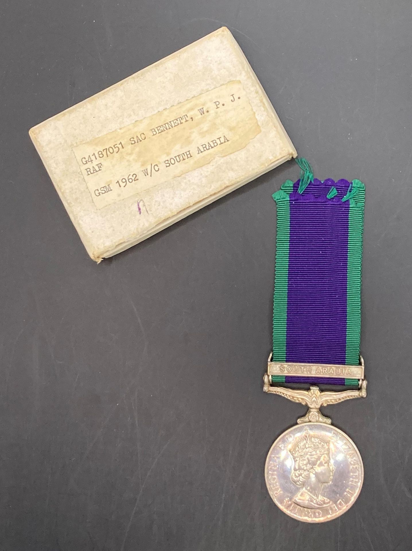 General Service Medal with South Arabia clasp and ribbon in box of issue to G4187051 SAC WPJ