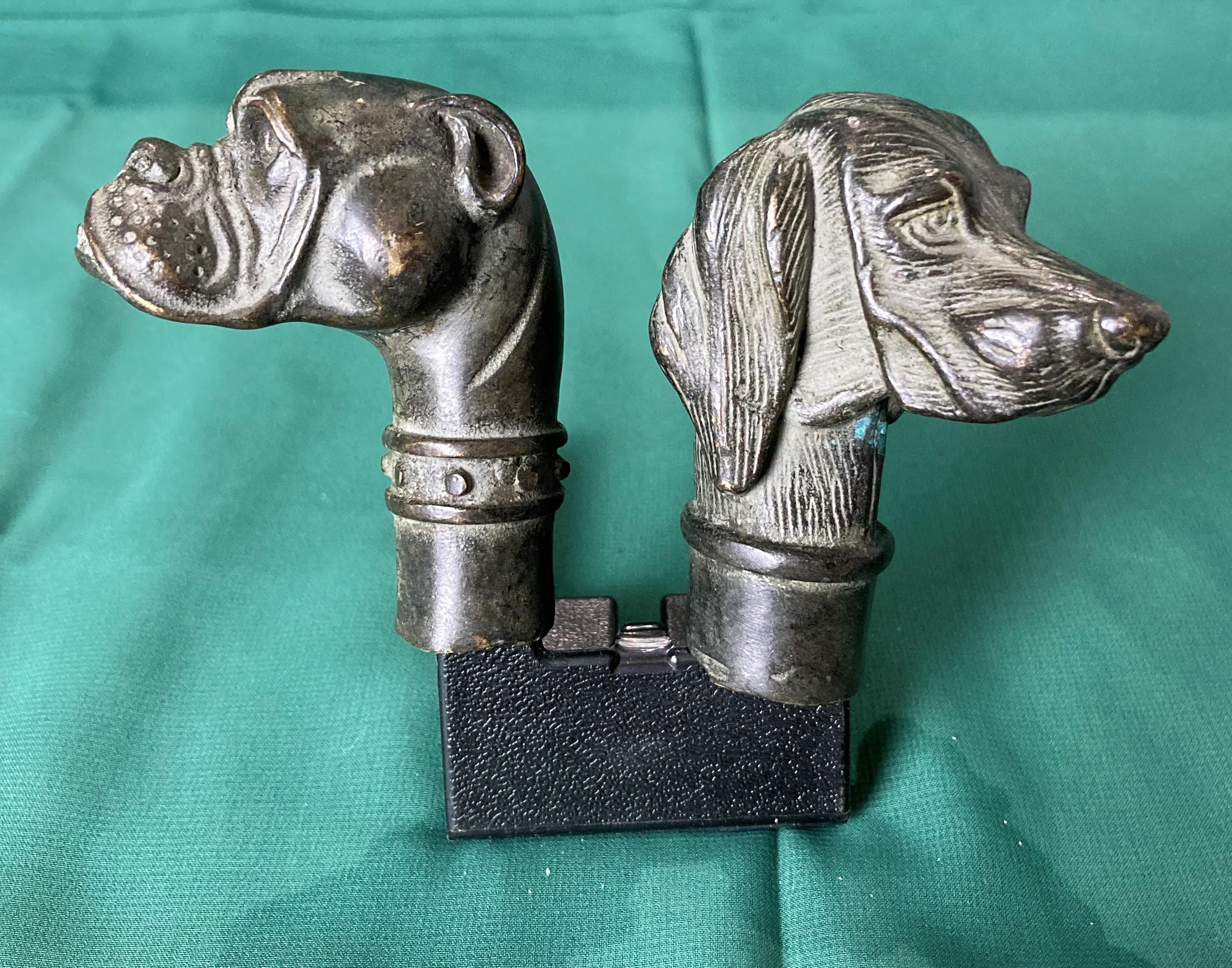 Two vintage bronze dog head walking sticks, - Bild 2 aus 4