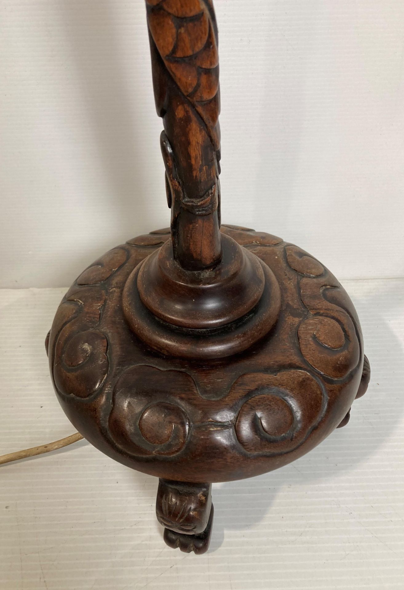 A wooden Oriental dragon hand-carved table lamp (no test, illegal flex cut off - no shade), - Image 3 of 6