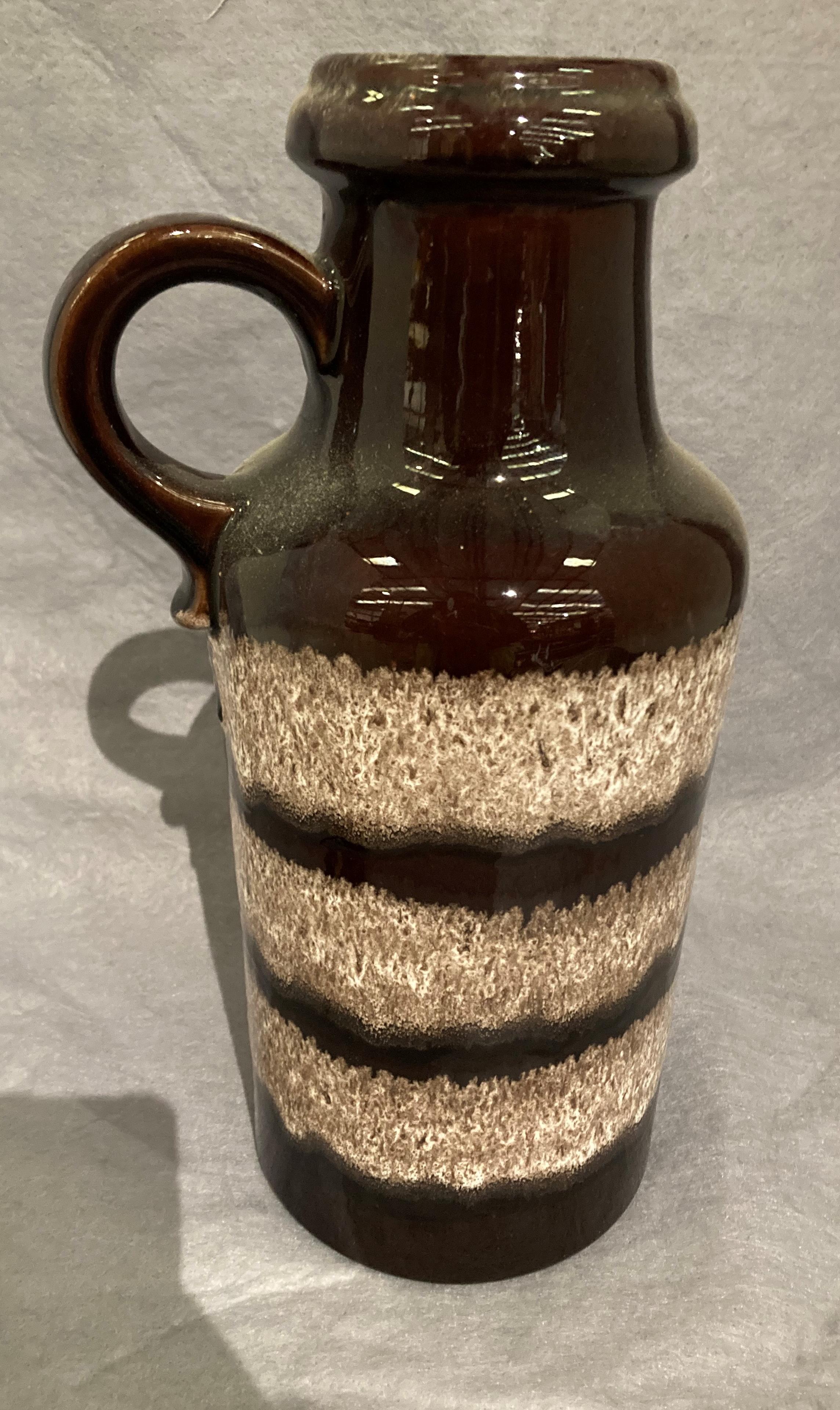 A brown two-tone West German vase with handle 36cm high (saleroom location: S1 ENT)