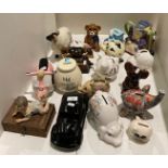 15 assorted ceramic money boxes, ceramic ram,