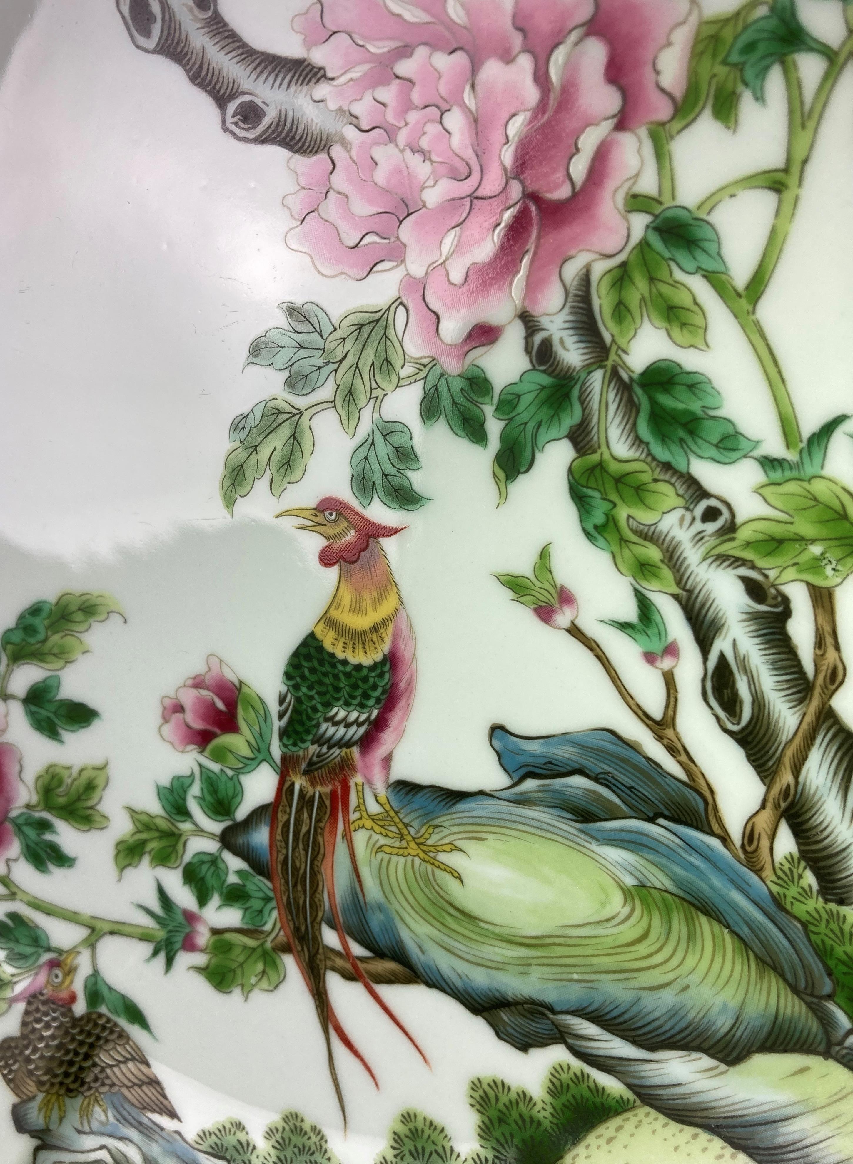 Vintage Chinese decorative plate with golden pheasants on tree and rock (23. - Image 3 of 3