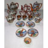 A hand-painted vintage Japanese Samurai 10-piece tea service with Geishas and gilt to inside of