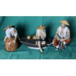 Three assorted Chinese Shiwan Mudman clay glazed figurines including Worker (20cm high),