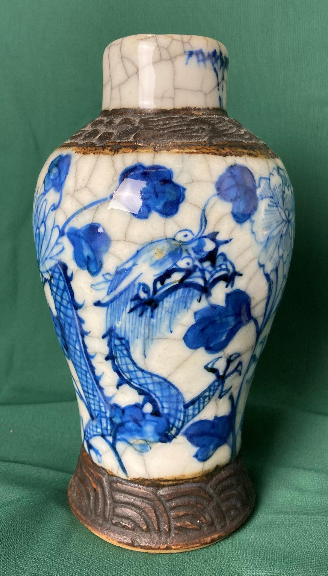 Pair of blue and white Nanking vases decorated with dragons and flowers with stamp to underside, - Image 3 of 7