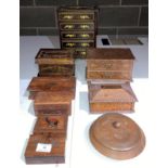 Eight assorted wooden hand-made jewellery and trinket boxes (some inlaid with brass) and a
