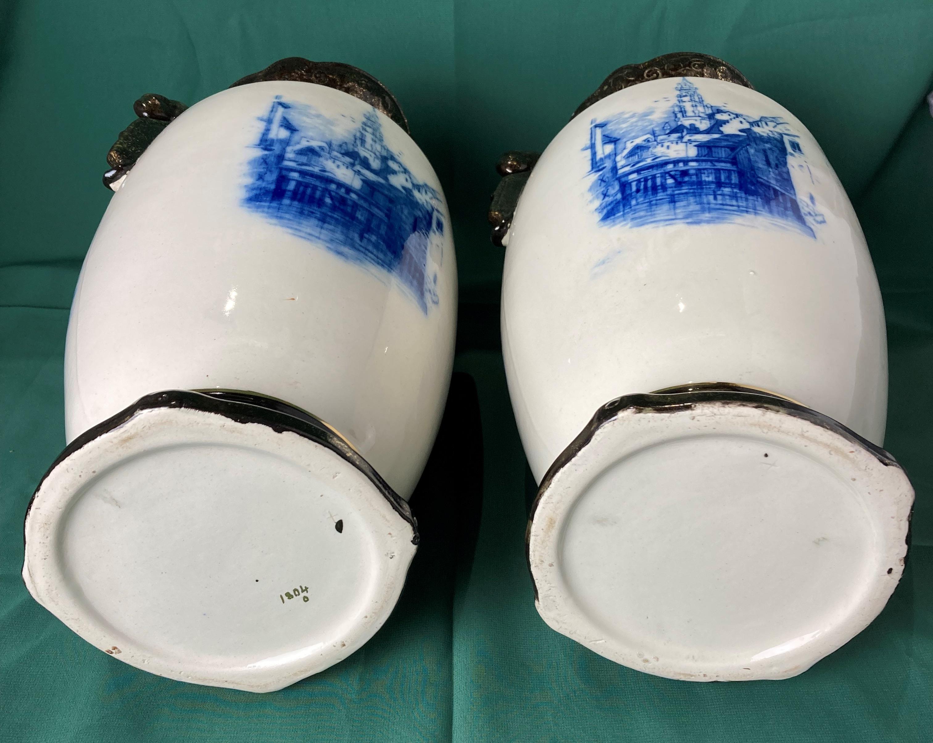 A pair of blue and white vases (33cm high) possibly Dutch, - Image 3 of 7