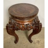 Oriental wooden hand-carved dragon side table with dragon legs and carved dragon to top - possibly