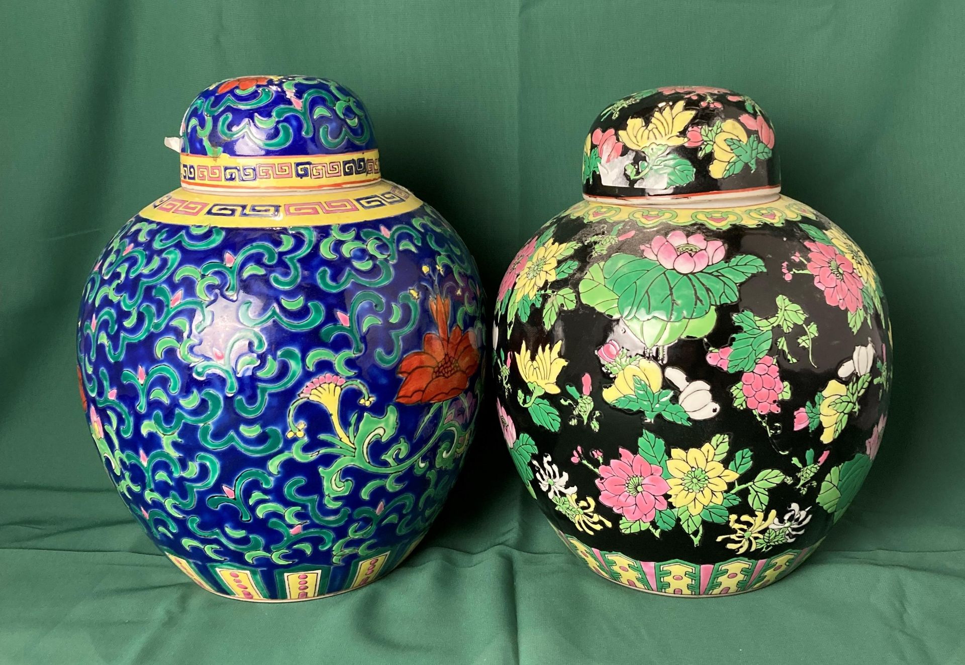 Two Chinese hand-painted ginger jars,