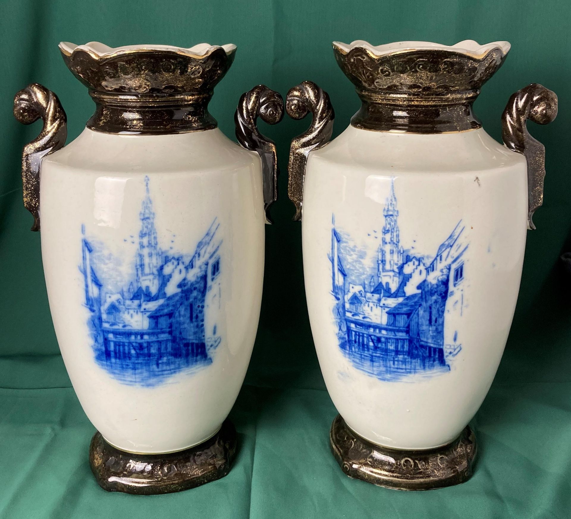 A pair of blue and white vases (33cm high) possibly Dutch, - Image 2 of 7