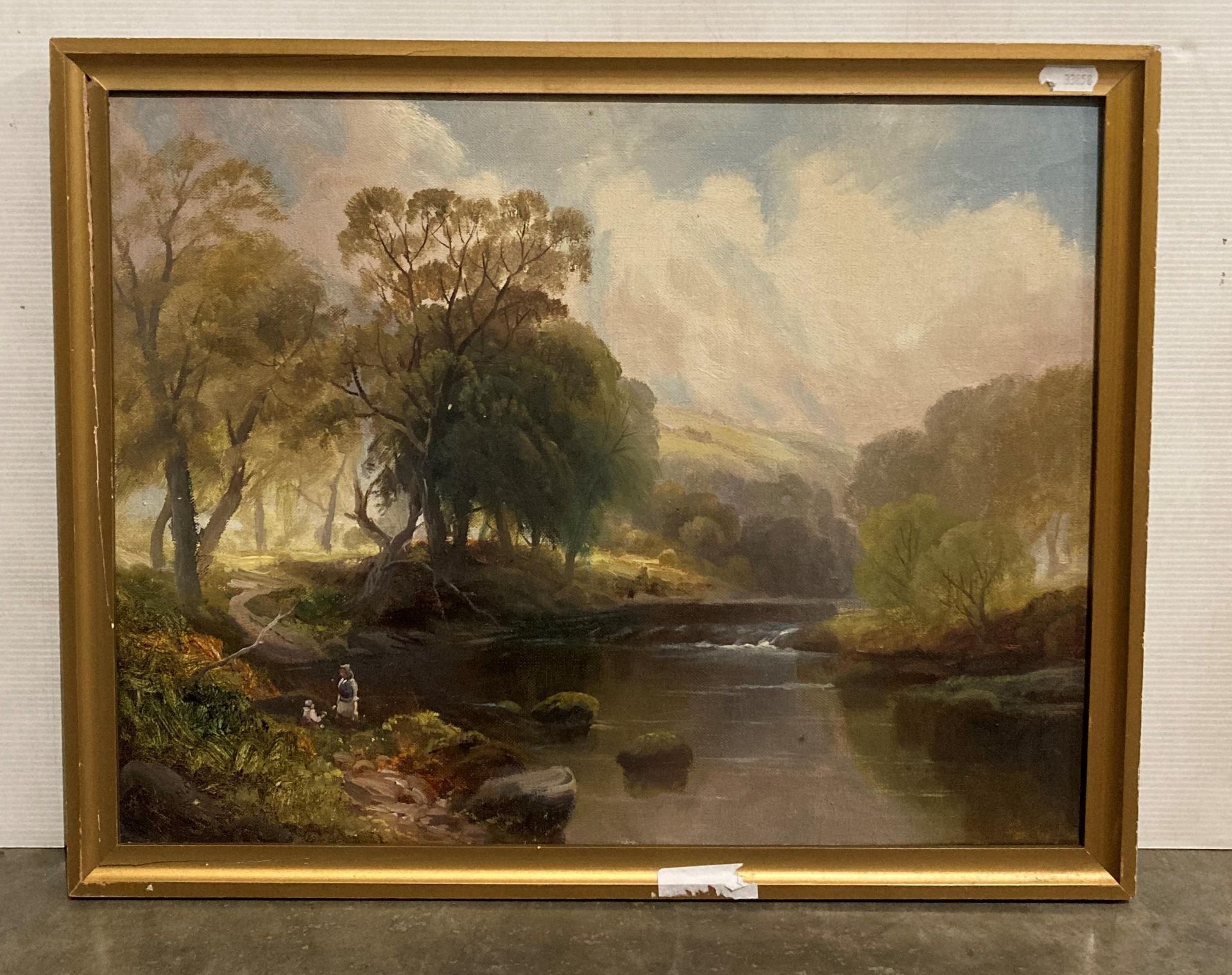 W Linsley (1859-1944) framed oil on canvas of river and landscape scene with signature to bottom