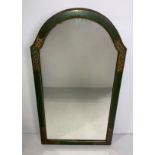 Wooden green painted wall mirror with gold-coloured design to corners,