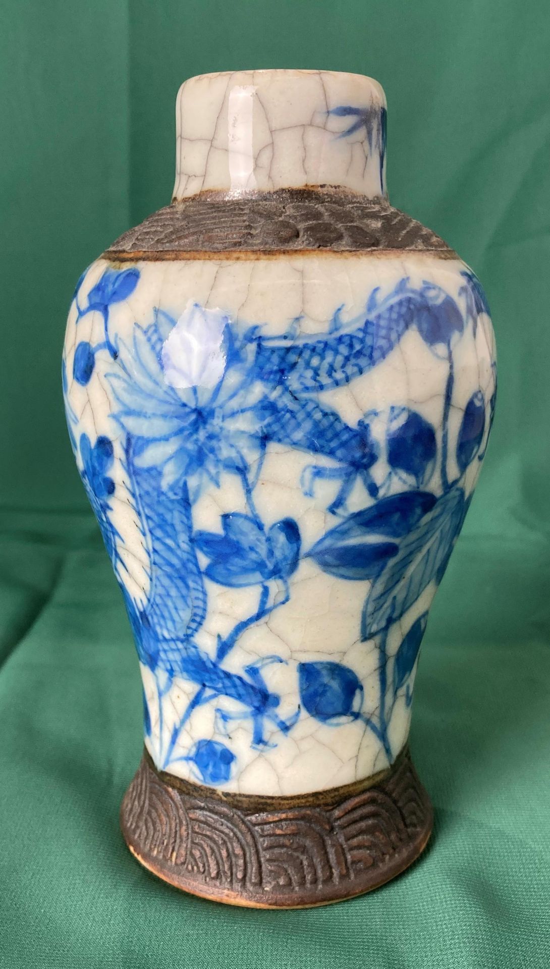 Pair of blue and white Nanking vases decorated with dragons and flowers with stamp to underside, - Image 6 of 7