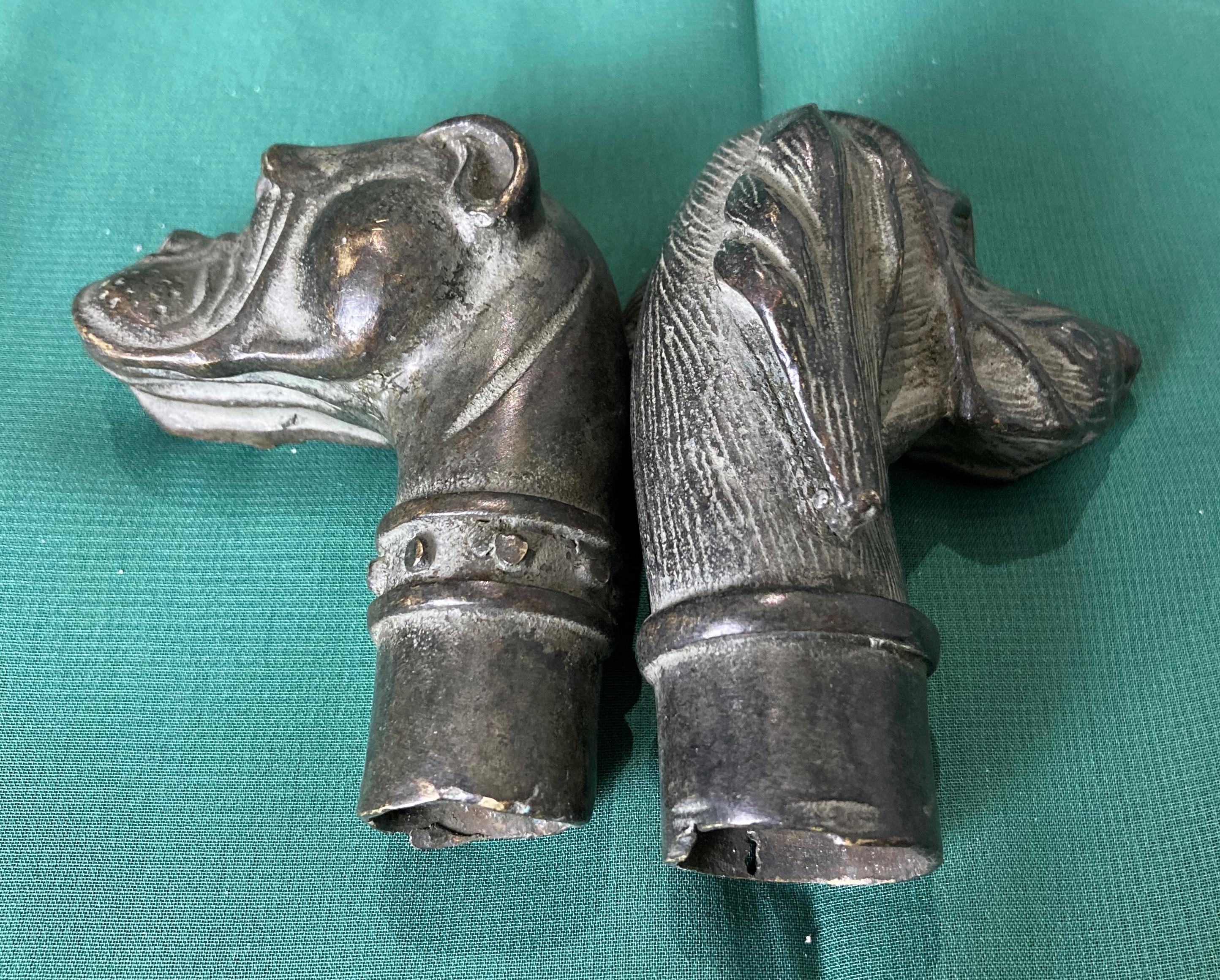 Two vintage bronze dog head walking sticks, - Bild 4 aus 4