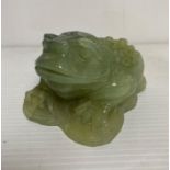 An Oriental green crystal three-leg frog/toad - possibly feng shui money frog/toad - with black