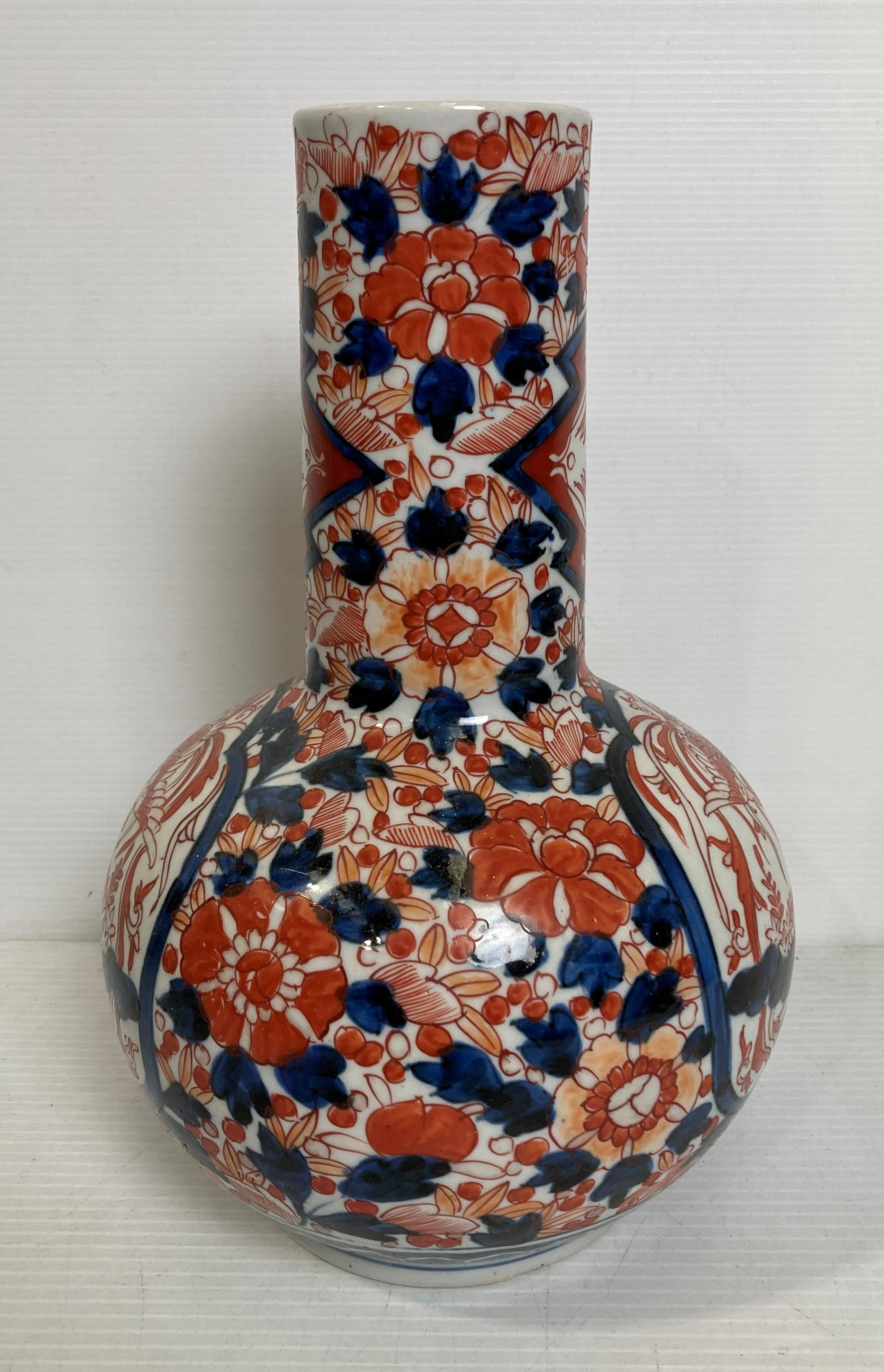 A porcelain hand-painted Oriental Imari pattern bottle vase, - Image 4 of 7