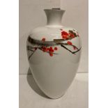 Modern floral design vase in white, black, red and gold,