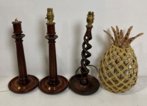 Pair of mahogany table lamps (no test, flex cut off both - no shades),