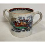 Large two-handle cup with Oriental design pattern (hand paint restoration - chip to rim),