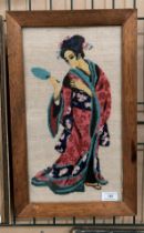 Oriental tapestry of a Geisha girl, 41cm x 22.