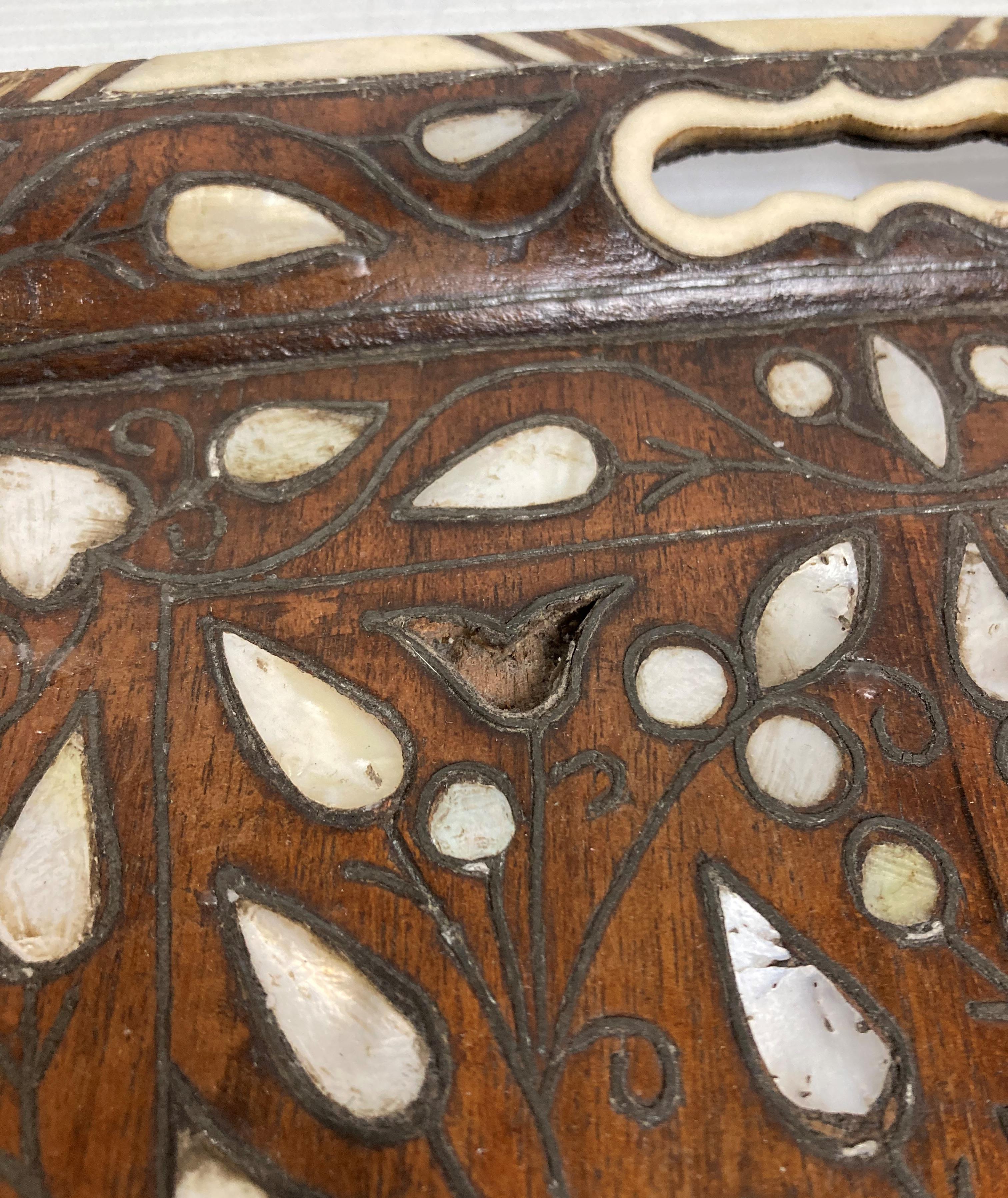 An Eastern wooden tray with mother of pearl inlay, - Image 3 of 6