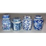 Four blue and white ginger jars,