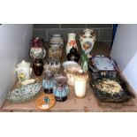 Contents to part of rack - twenty-seven assorted ceramic items including a pair of glazed jugs,