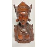 An Indonesian wooden hand-carved sculpture bust of a Bali Queen/Godess figurine with 'Sintha Bali