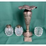 Oriental silver coloured metal (not tested) trumpet vase (13.