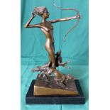 A Lorenzl bronze sculpture of 'Diana The Huntress Goddess Artemis' with Lorenzl signature on a