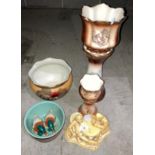 Two vintage ceramic ducks, assorted ceramic plant pots and stands,
