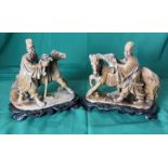 Two Oriental horse and man figures in marble/stone - possibly steatite - both hand carved and on