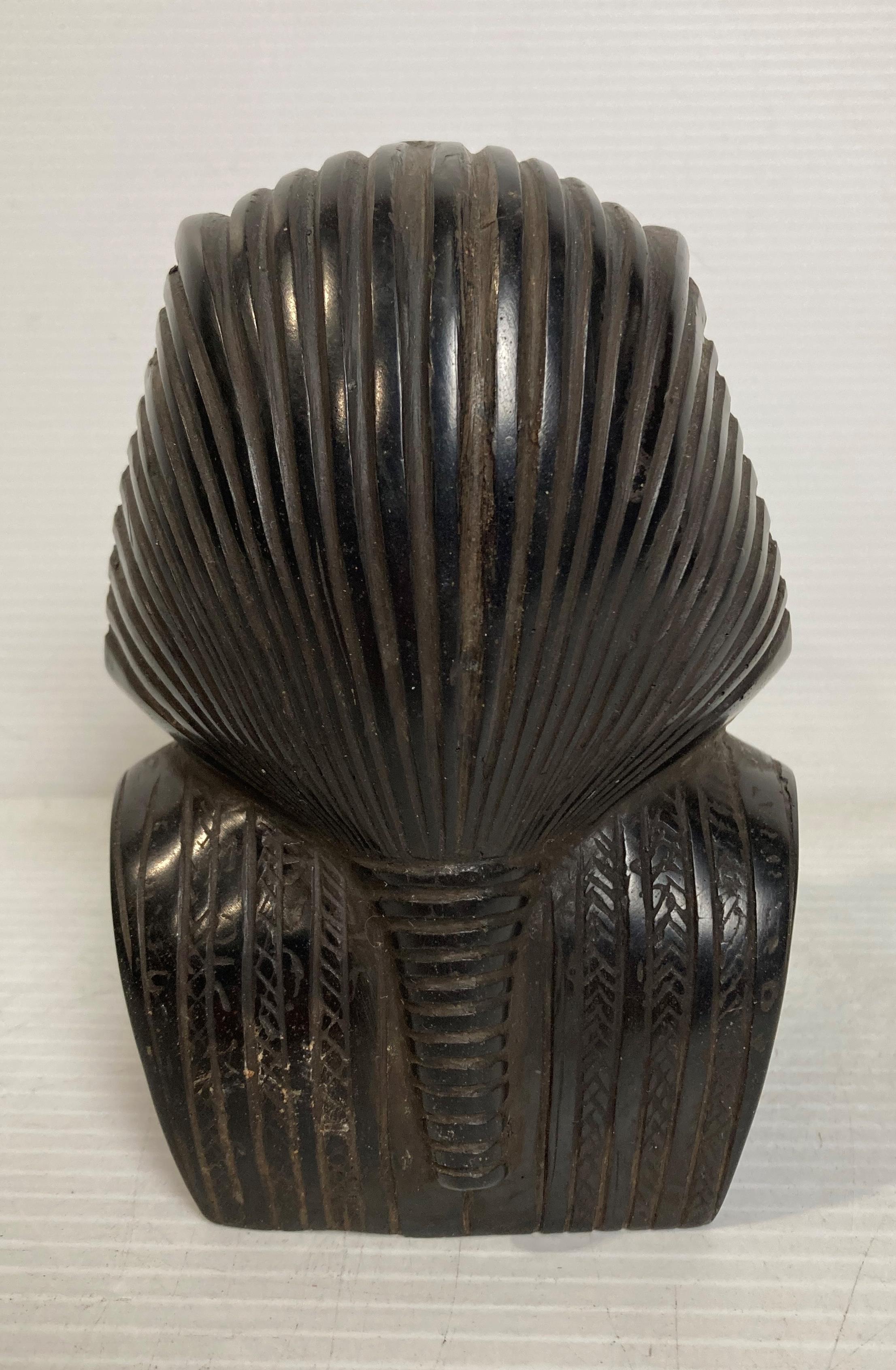 An Egyptian Pharaoh bust in polished blacks stone with hieroglyphics to each side, - Image 3 of 6