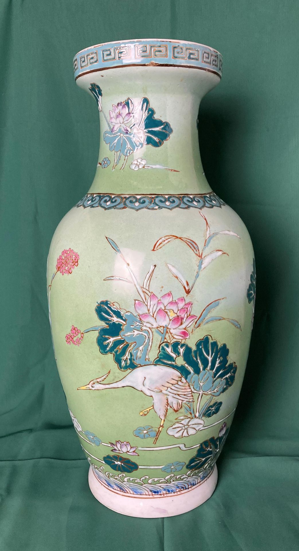 Large Oriental ceramic vase (46cm high) with cranes and birds in pond (saleroom location: S1) - Image 3 of 4