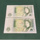 Two mint condition one pound notes,