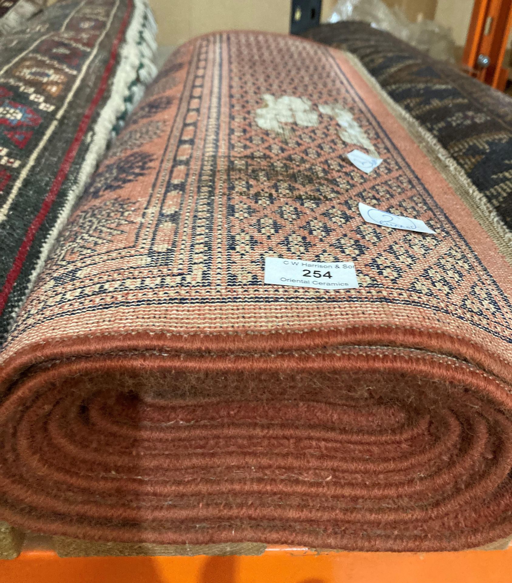 A pink and blue patterned oriental runner, - Image 3 of 3