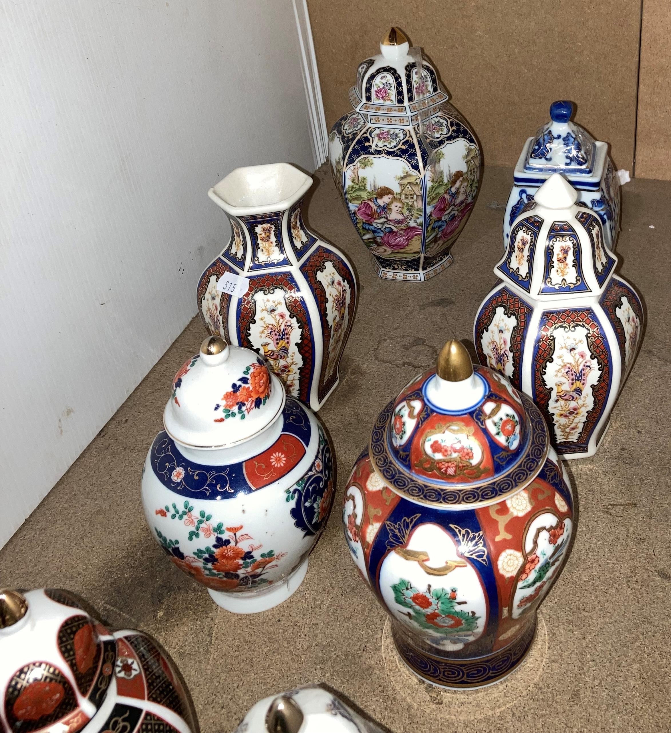 Nine assorted hand-painted Oriental urns/ginger jars (some with stamps to bases) in Imari, - Image 2 of 4