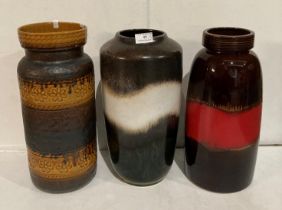 Three assorted W Germany glazed vases,