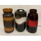 Three assorted W Germany glazed vases,