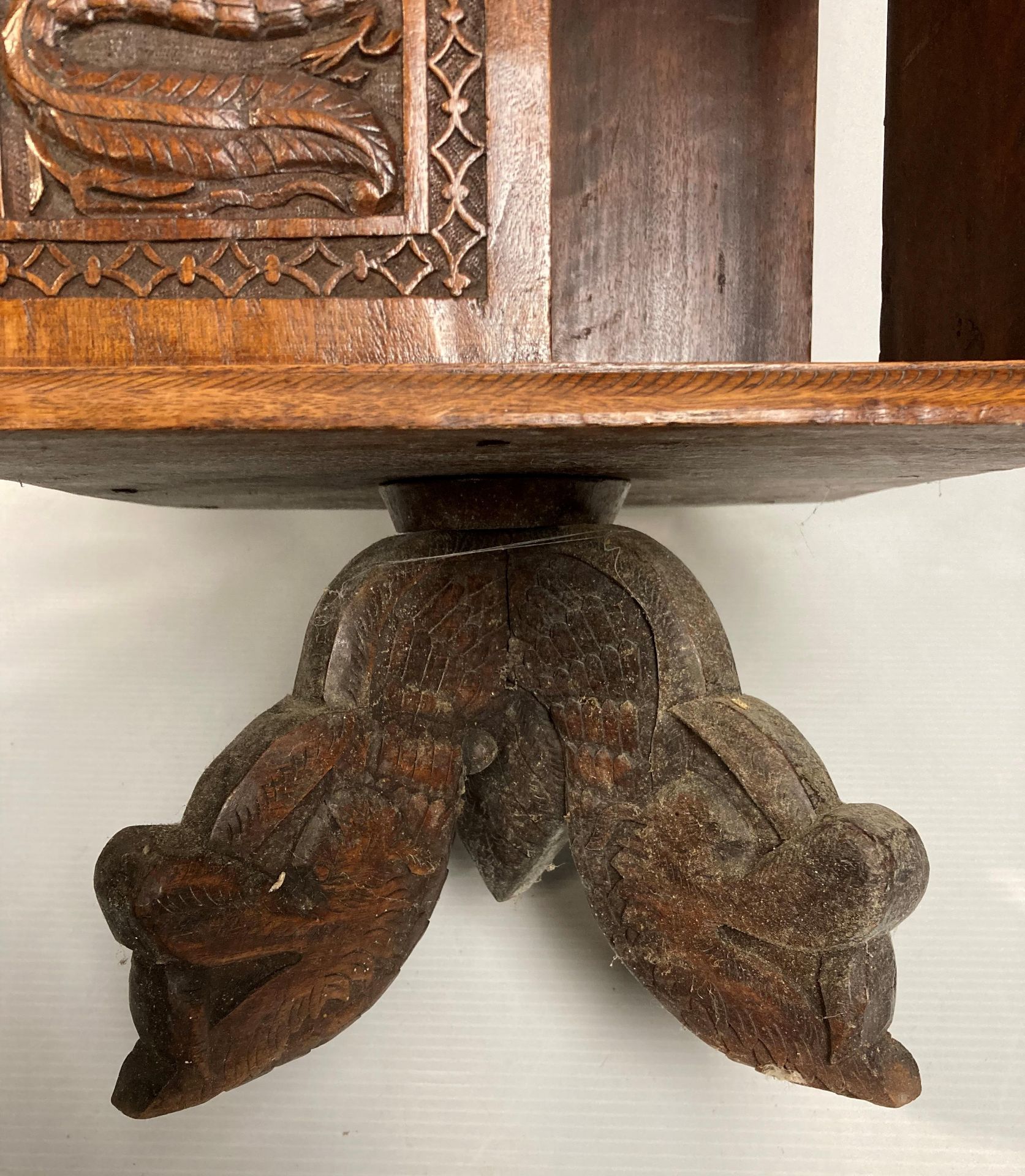 A Oriental wooden hand-carved revolving bookcase with dragons to panels and four dragon feet, - Image 6 of 10