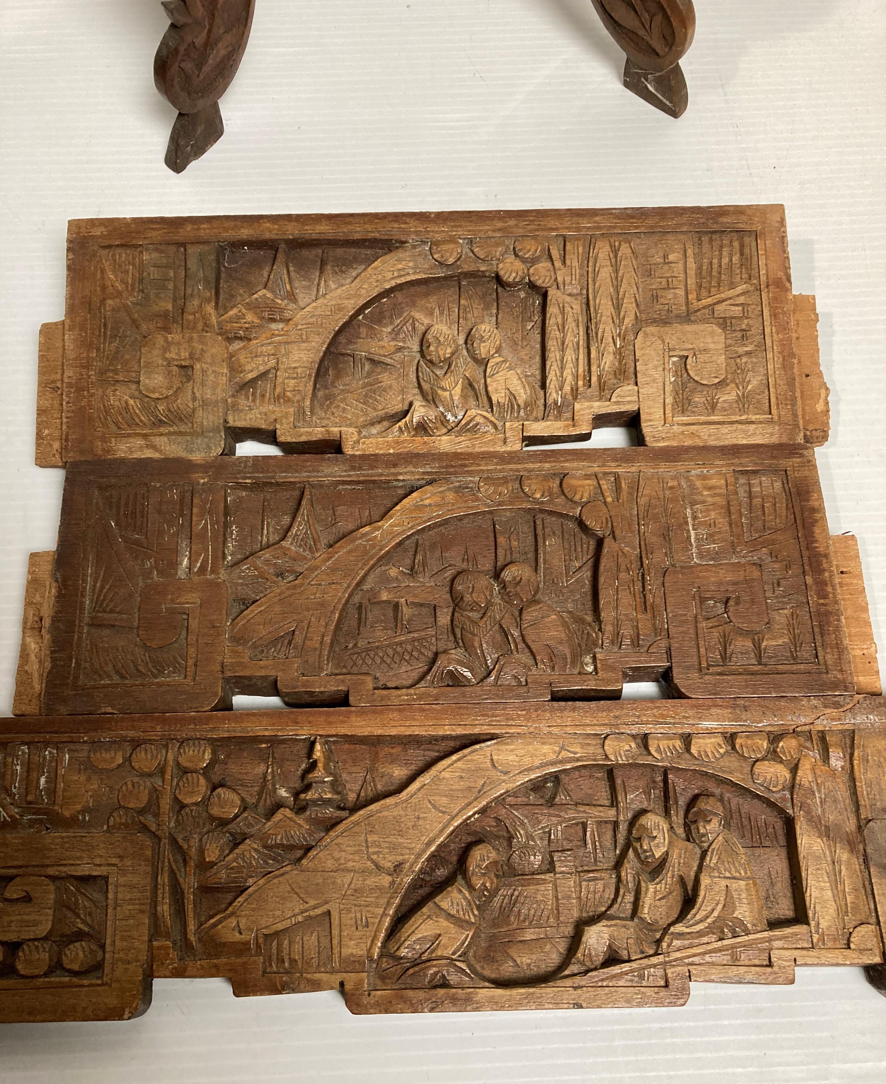 Anglo Indian carved folding table with lotus leaf-top (30cm x 30cm top - 40cm high) and three - Image 4 of 4