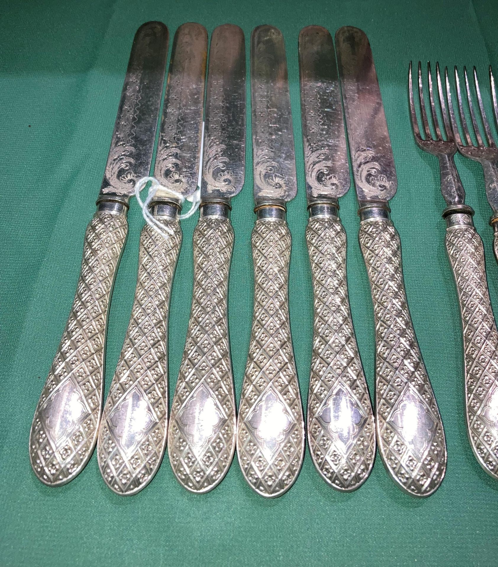 Contents to tray - a set of cutlery including six silver-plated forks and six knives (possibly - Image 3 of 9