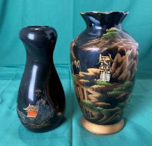 Vintage Japanese Black Aizu Lacquerware vase,