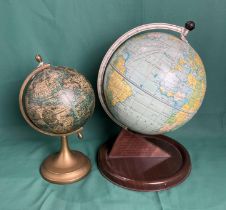 Mid-Century Chad Valley metal globe (27cm high) and one other globe (20cm high) (saleroom location: